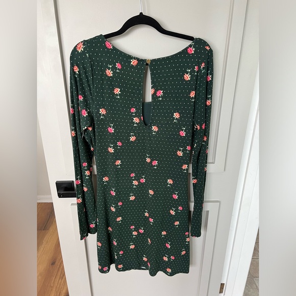 FREE PEOPLE 🆕Celia mini dress green pink floral long sleeves large - Picture 10 of 15
